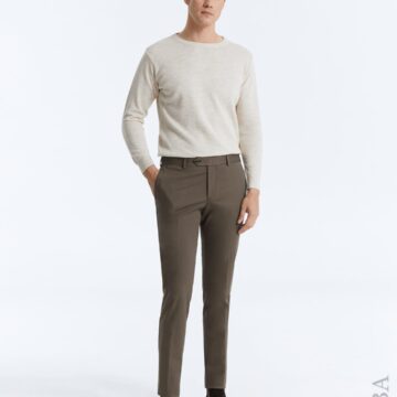 RUBA Slim Fit Chino Pantolon Haki Kahve Boydan Önden Duruş